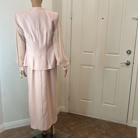 JR Nites Dress & Jacket Formal Size 6 & 8 Petite Beaded 2 Piece Pink Blush Rose - Picture 6 of 14